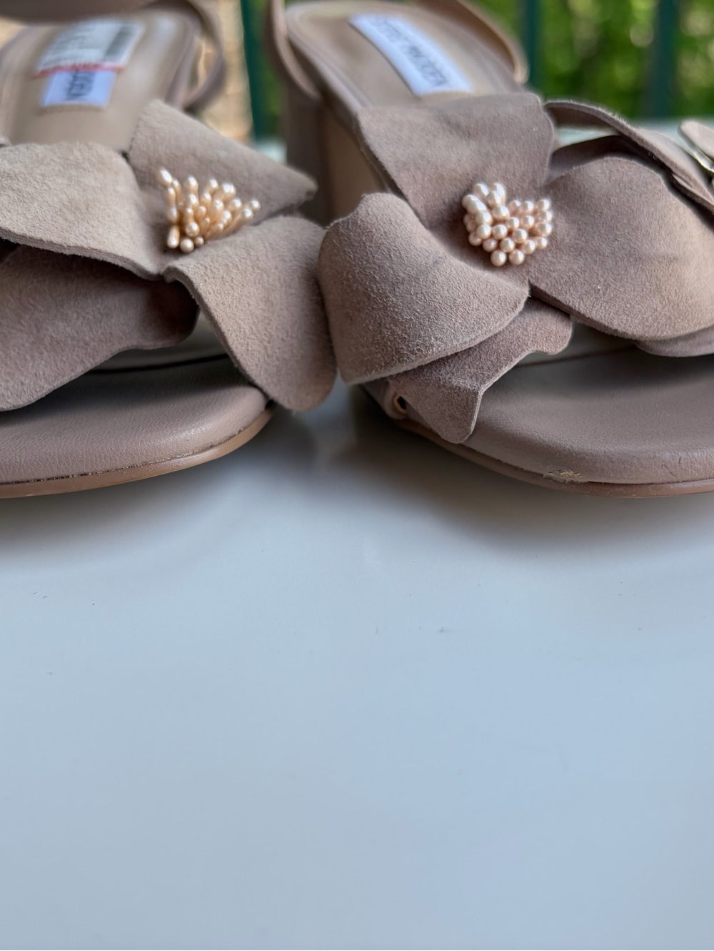 🆕🌺SteveMadden Floral Block Heel Sandals Nude Taupe 3D Flower Dress Heels Size6.5 - Picture 11 of 17